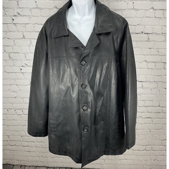 Arizona Matte Black Faux Leather Buttoned Collared Lined Vented Jacket Size 3XL - Picture 1 of 12